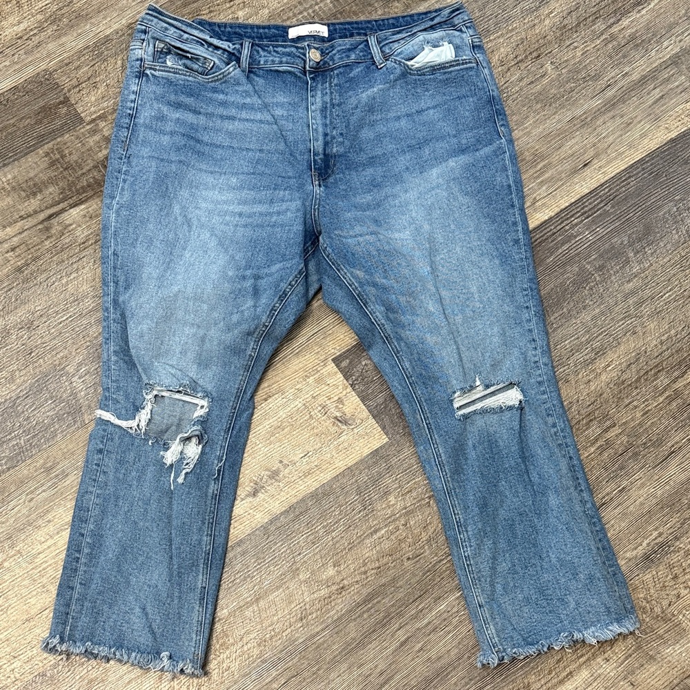 Women's Blue Distressed Flare Jeans